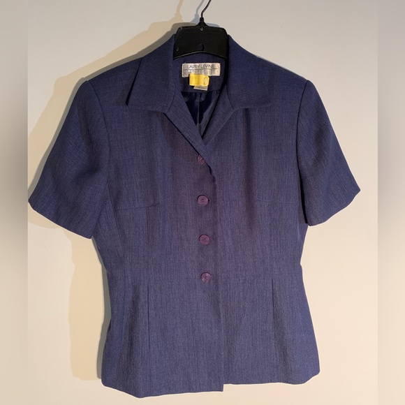 LARRY LEVINE PETITE BLUE TEXTURED SUIT - Picture 2 of 16